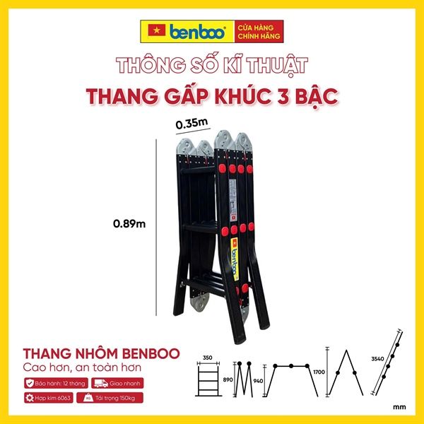 Thang nhôm gấp khúc đa năng Flex  GB43– màu Đen 3 bậc