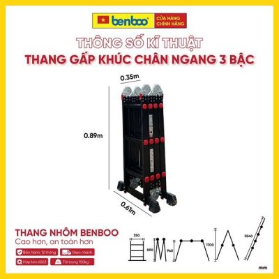 Thang nhôm gấp khúc đa năng chân ngang Flex Balance – Xanh lá 3 bậc