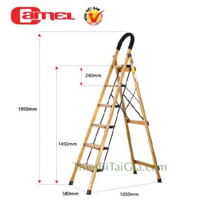 Thang nhôm ghế gia đình 6 bậc màu vàng cao 195cm Camel CAM-CH06V